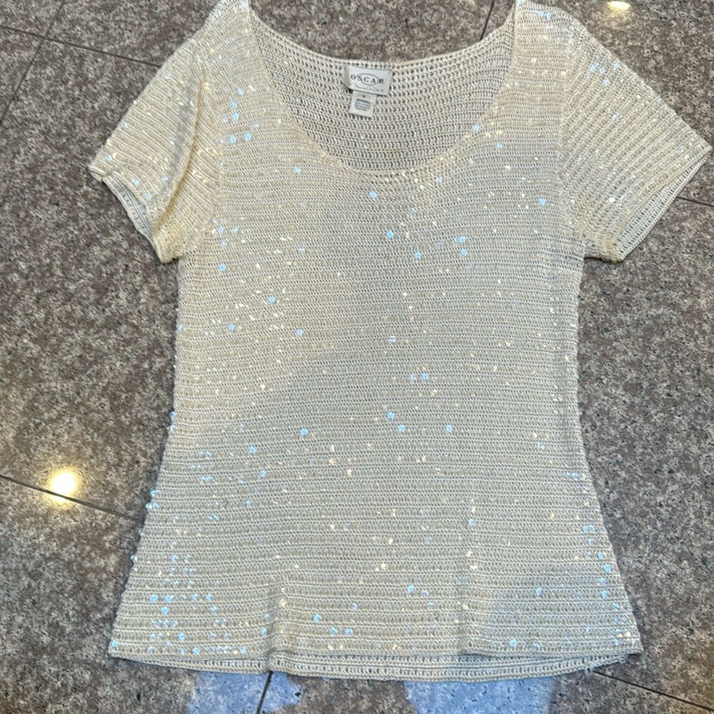 Oscar de la Renta cream sequins top - vintage
